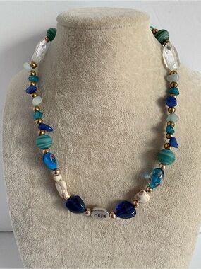 Hope Beaded Necklace Blue Green Millefiori Glass Stretch Necklace